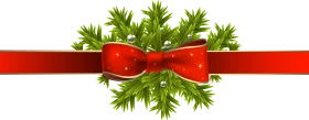 Festive Christmas Holiday Decorative Border Clipart with Red Ribbon and Pine Branches