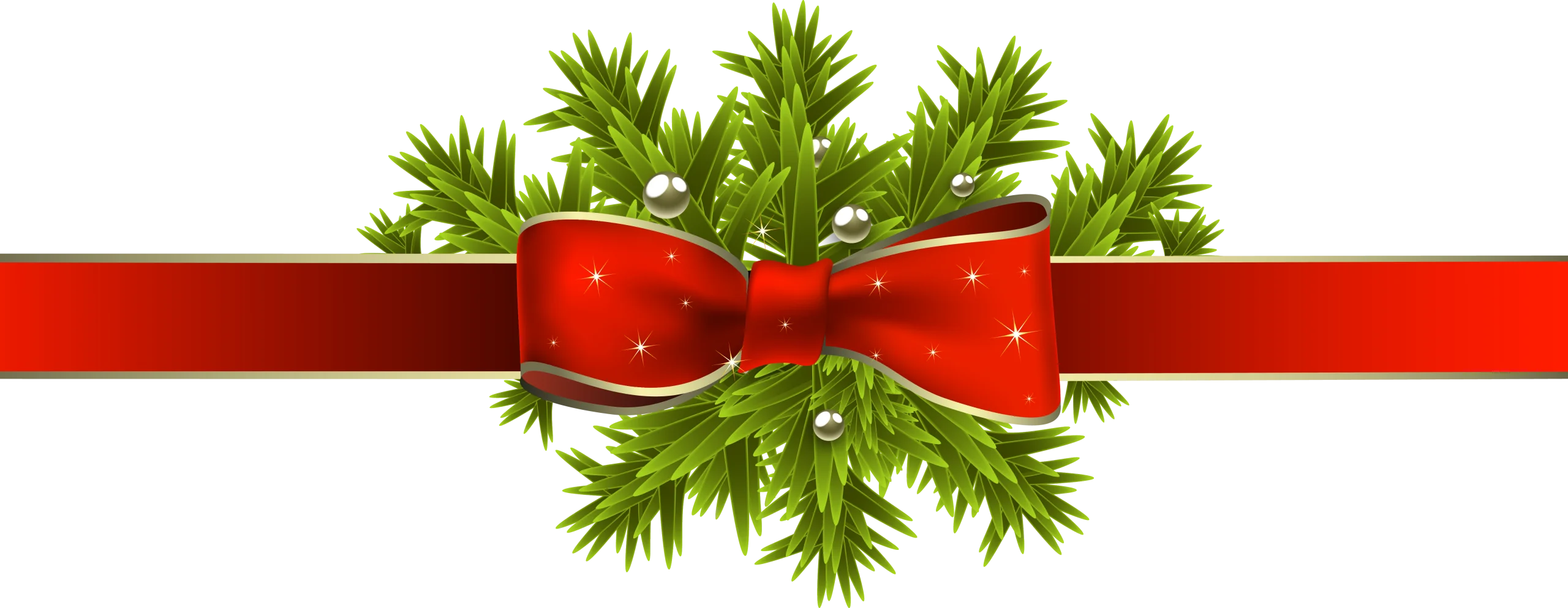 Festive Christmas Holiday Decorative Border Clipart with Red Ribbon and Pine Branches