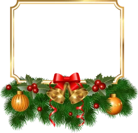 Festive Christmas Holiday Frame with Golden Bells and Pine Garland Clipart Design