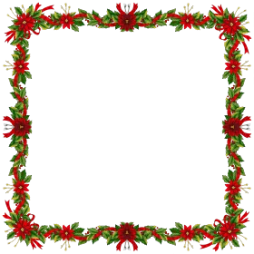 Festive Christmas Holiday Pine Garland and Poinsettia Decorative Border Clipart Frame