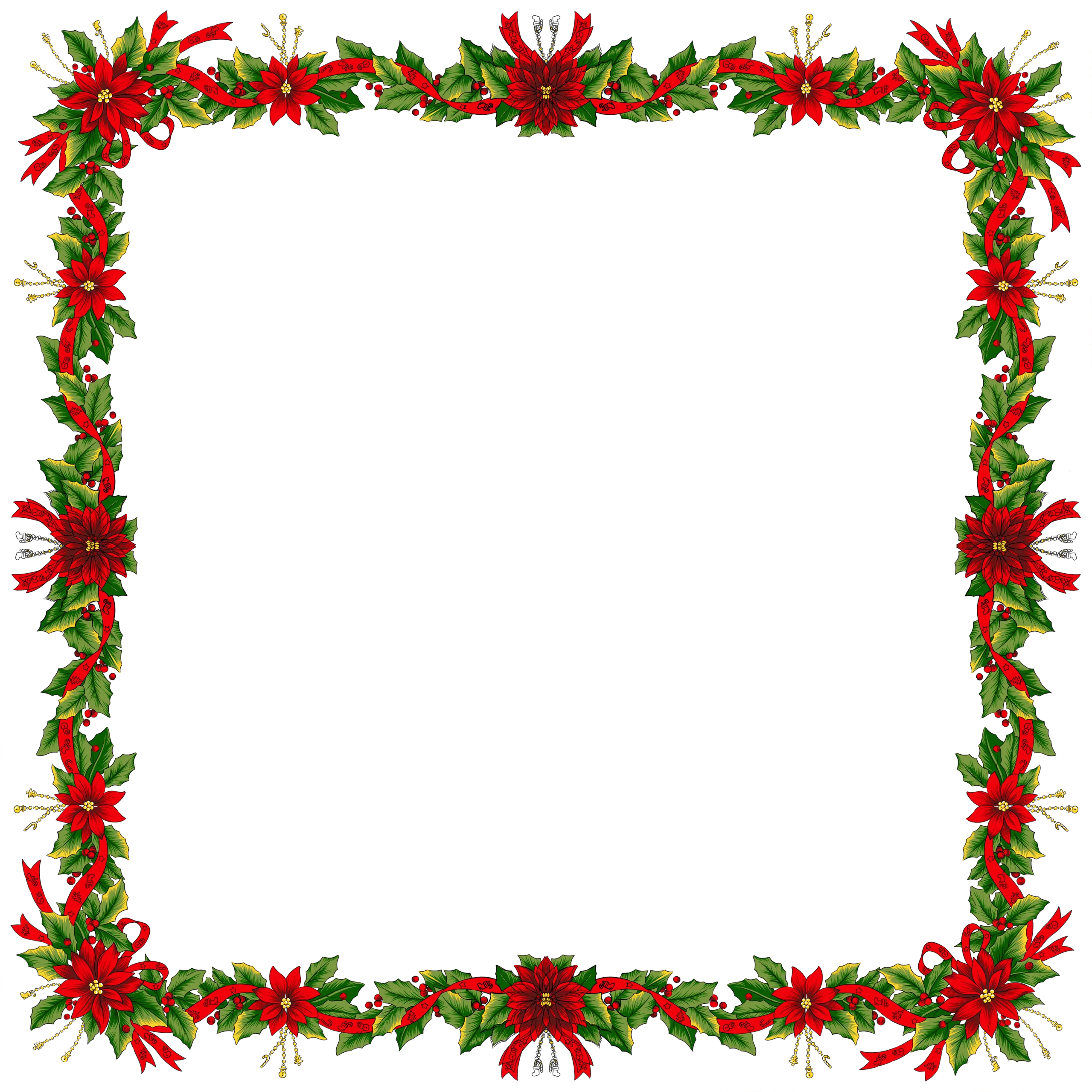 Festive Christmas Holiday Pine Garland and Poinsettia Decorative Border Clipart Frame