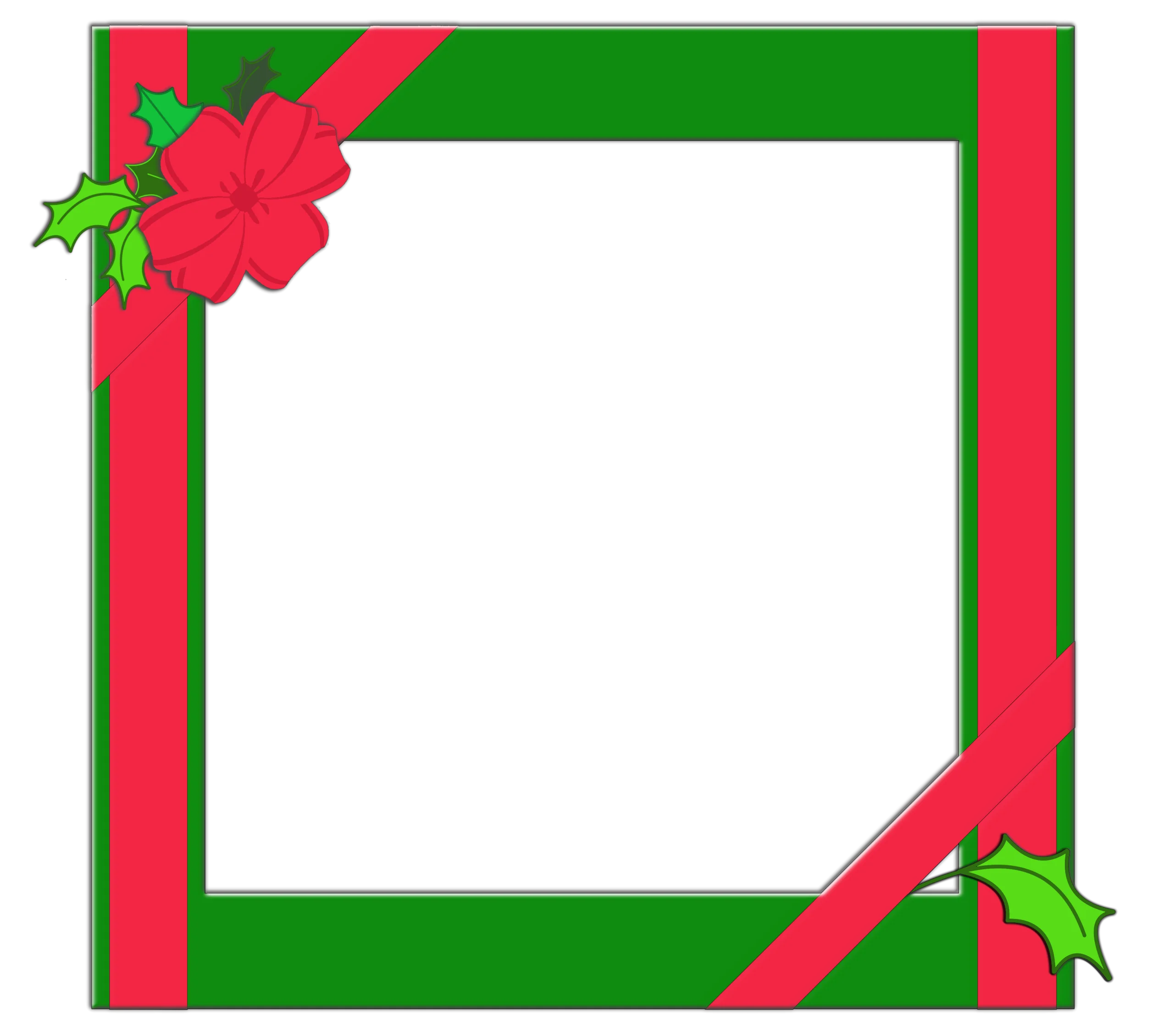 Festive Christmas Holiday Red Ribbon and Holly Leaf Border Clipart Design