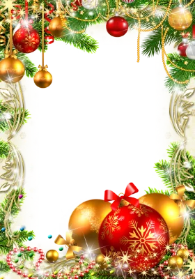 Festive Christmas Ornaments and Pine Border Clipart Decoration Design