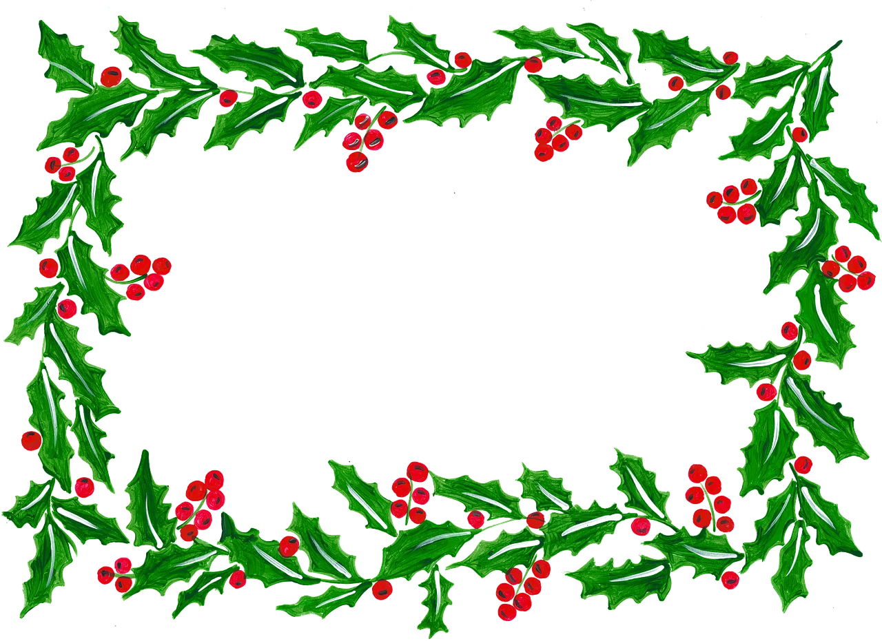 Festive Holly and Berry Christmas Holiday Border Clipart Design with Elegant Green Leaves