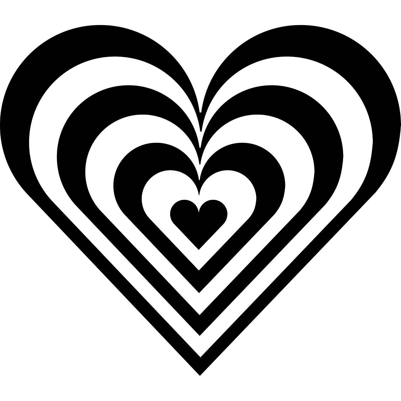 Elegant Black and White Layered Heart Clipart with Concentric Design