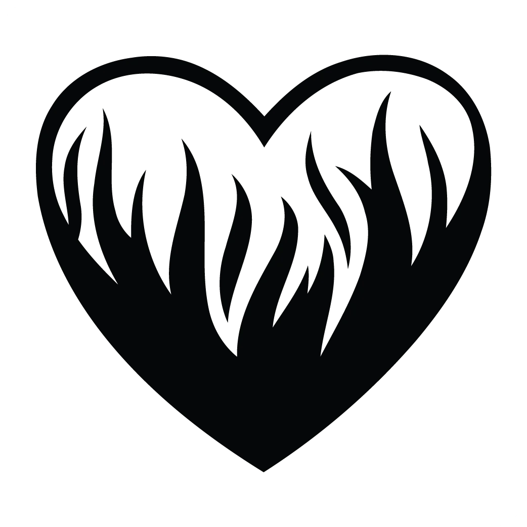 Burning Passion Heart Clipart with Flame-Like Silhouette Design