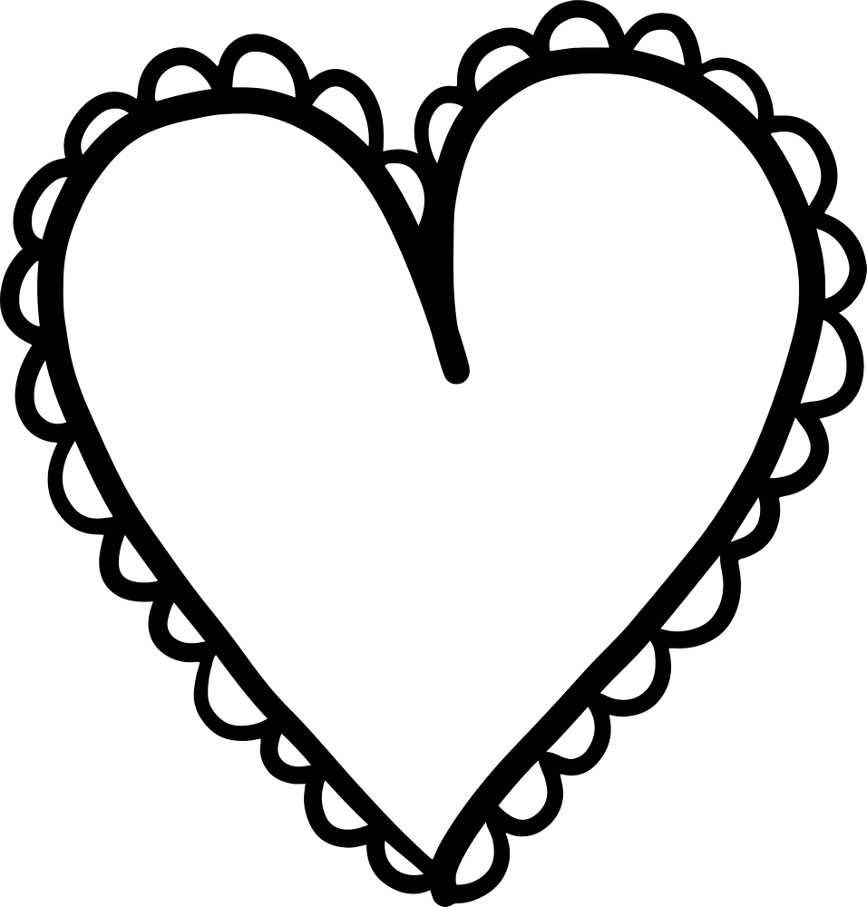 Delicate Scalloped Heart Clipart: Elegant Outline with Decorative Wavy Border