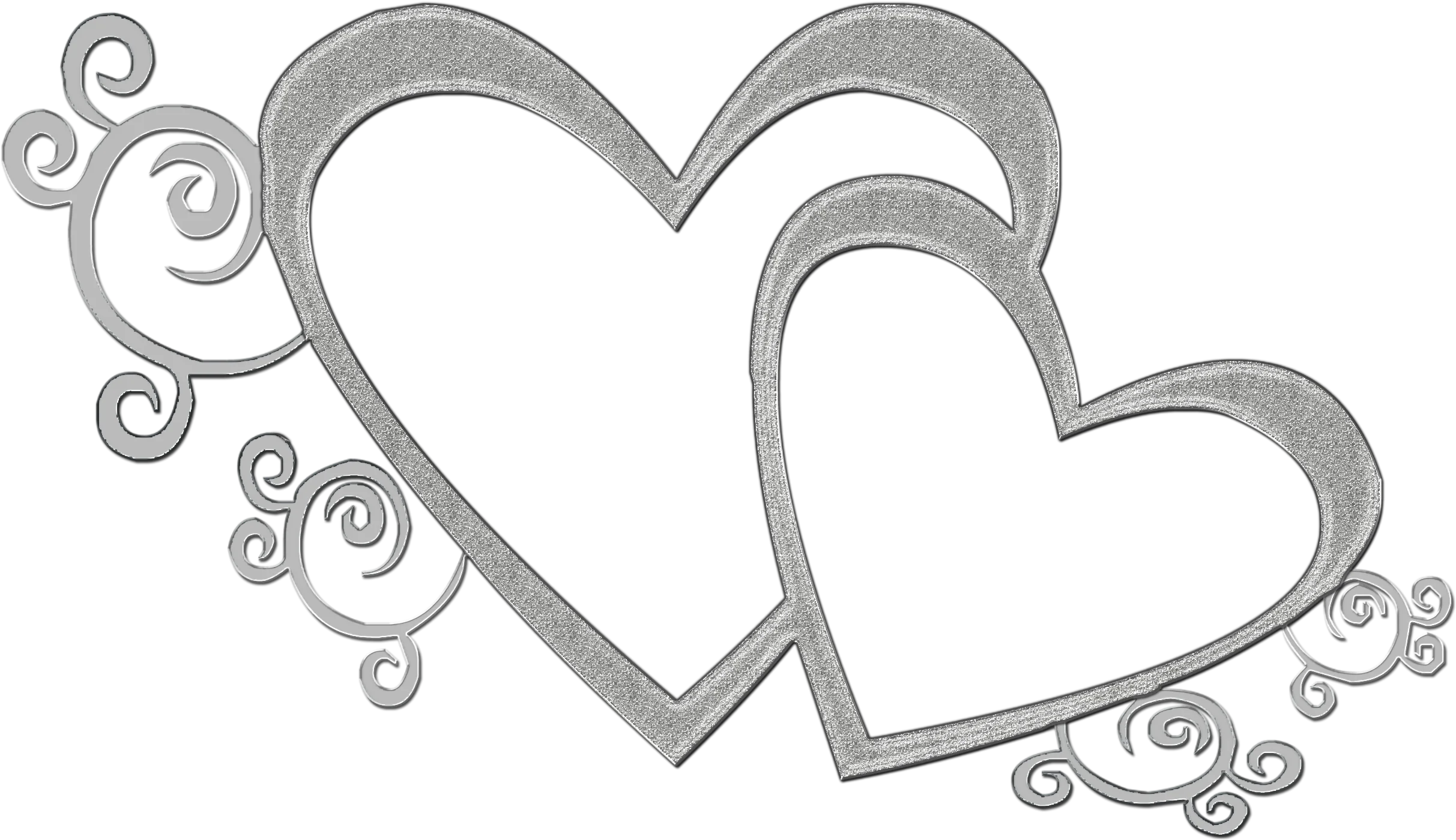 Elegant Silver Intertwined Hearts Clipart with Swirling Decorative Elements