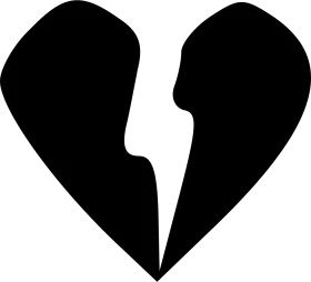 Fractured Emotions: A Minimalist Black and White Broken Heart Clipart Design