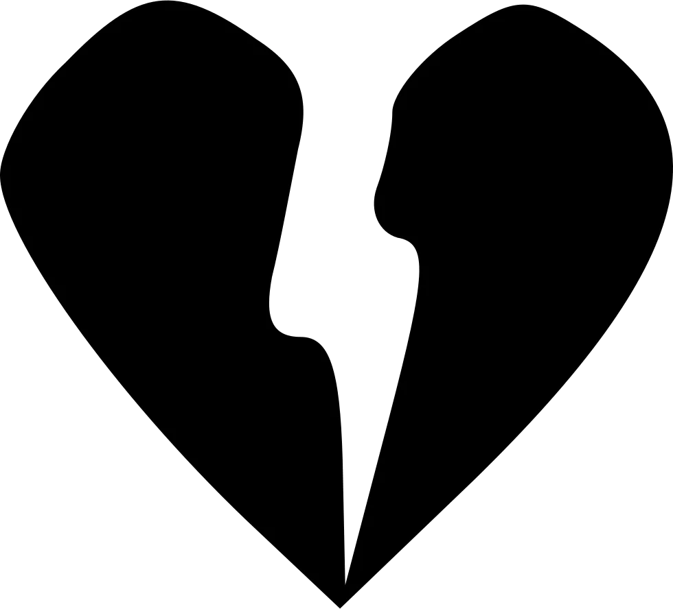 Fractured Emotions: A Minimalist Black and White Broken Heart Clipart Design