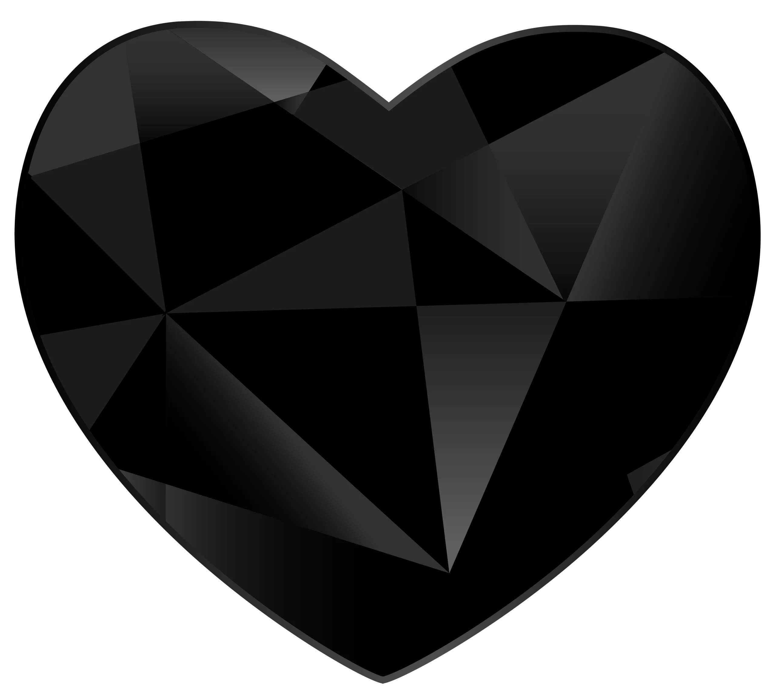 Geometric Obsidian Heart Clipart: Faceted Dark Crystal Love Symbol Design