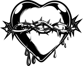 Melancholic Heart Clipart with Thorny Crown - Symbolic Emotional Graphic Design