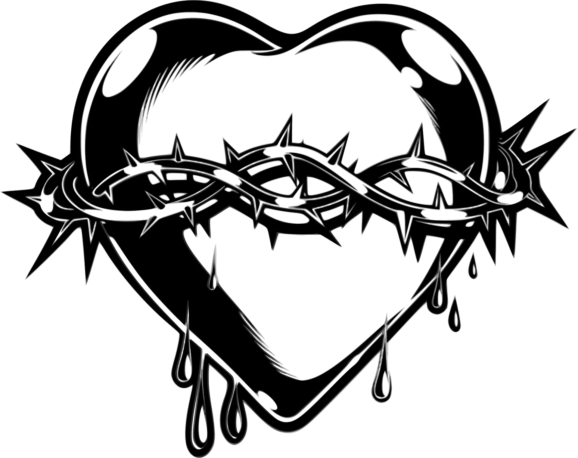 Melancholic Heart Clipart with Thorny Crown - Symbolic Emotional Graphic Design
