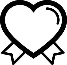 Simple Black and White Heart Clipart with Elegant Ribbon Banner Design
