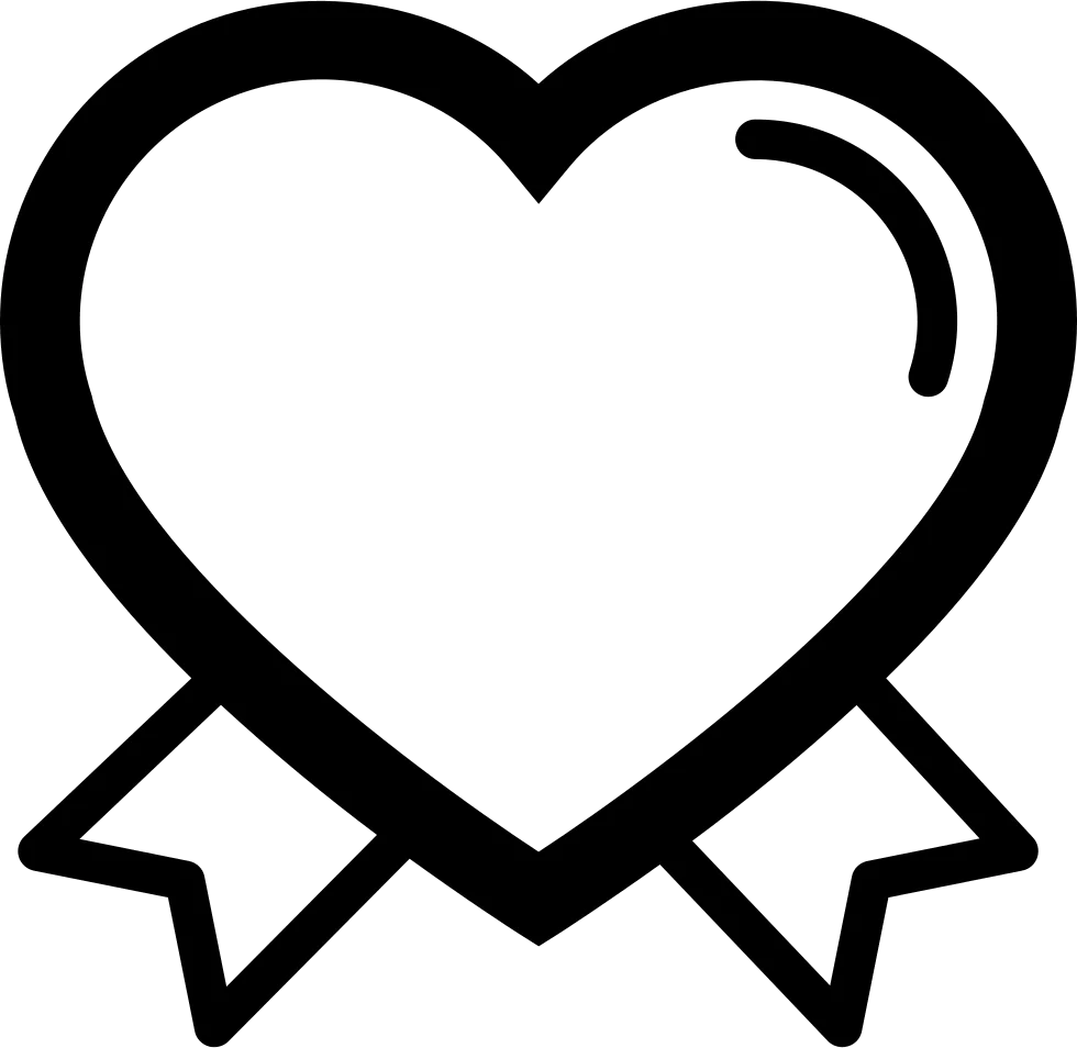 Simple Black and White Heart Clipart with Elegant Ribbon Banner Design