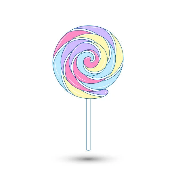 Whimsical Pastel Spiral Lollipop Clipart with Soft Color Swirls