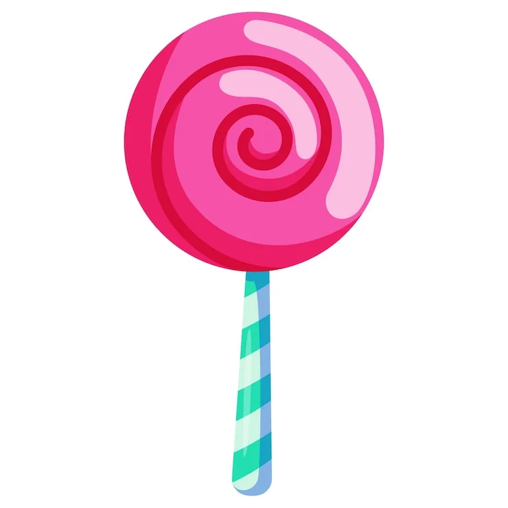 Whimsical Pink Swirled Lollipop Clipart with Striped Teal-Blue Stick