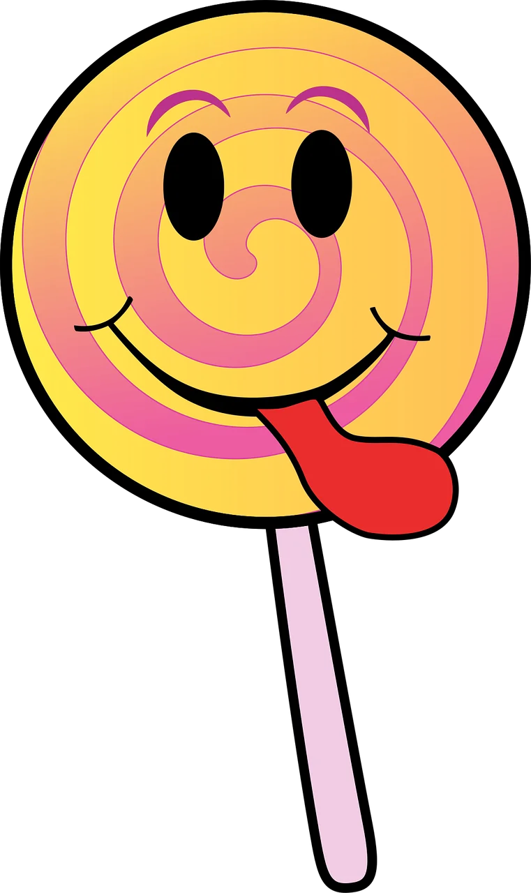 Whimsical Swirly Smiley Face Lollipop Clipart with Playful Tongue Sticking Out