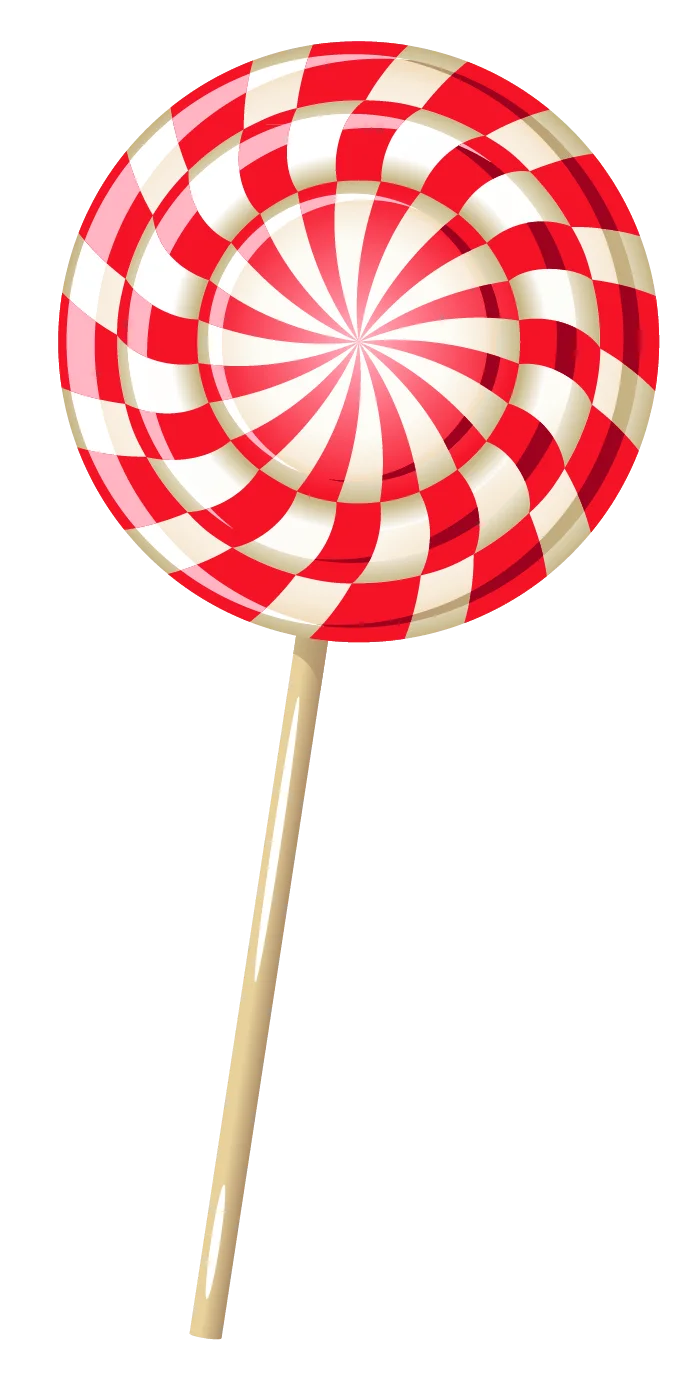 Classic Red and White Spiral Candy Lollipop Clipart Design with Wooden Stick