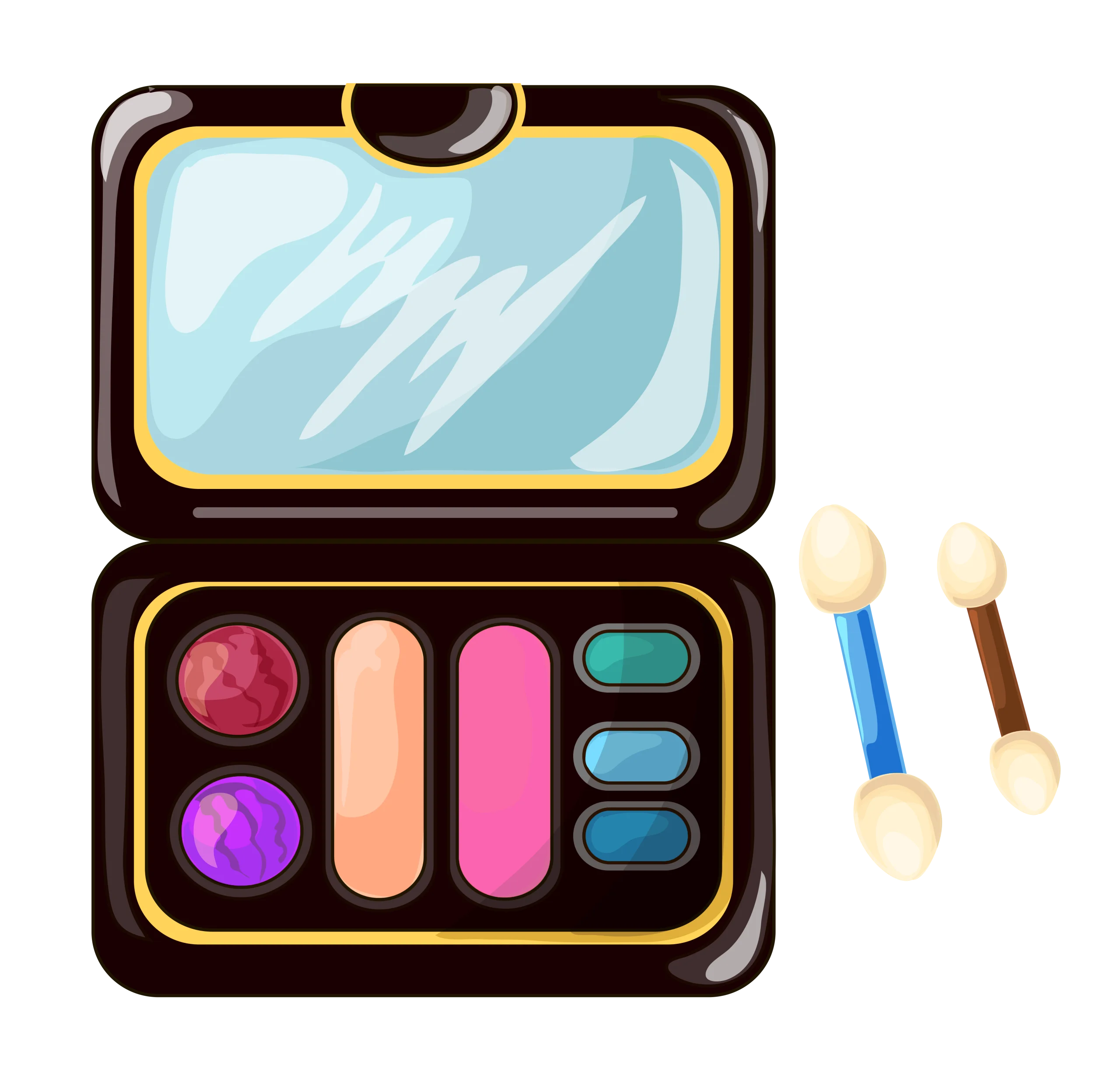 Compact Makeup Palette Clipart: Eyeshadow and Cosmetic Tools Illustration