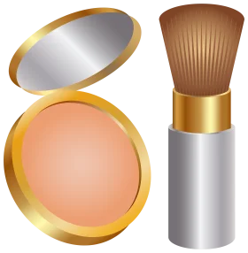 Elegant Cosmetic Makeup Clipart with Soft Blush Compact and Powder Brush