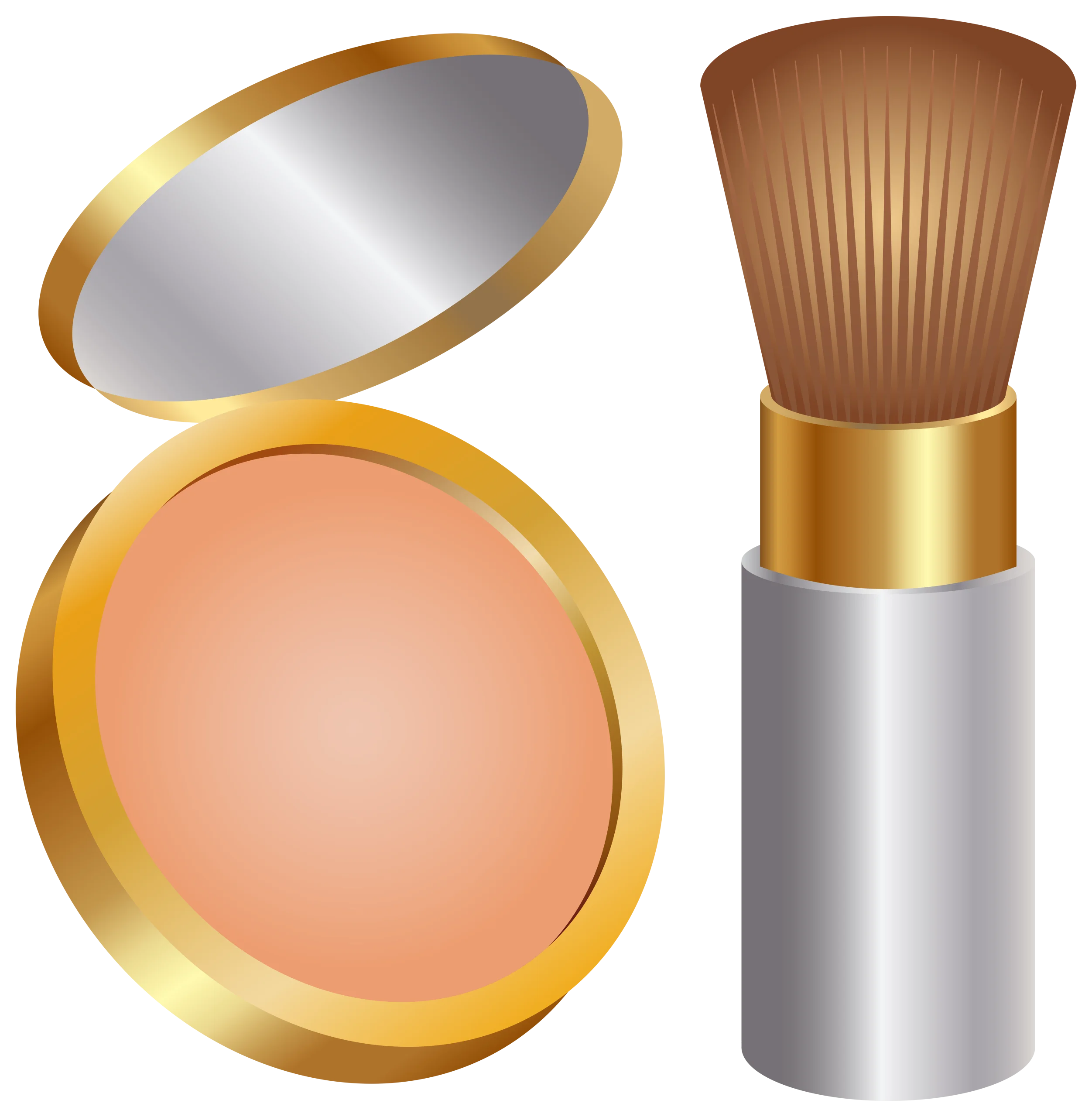 Elegant Cosmetic Makeup Clipart with Soft Blush Compact and Powder Brush