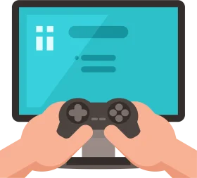 Gaming Hands Holding Controller in Front of Stylized Blue Screen Clipart