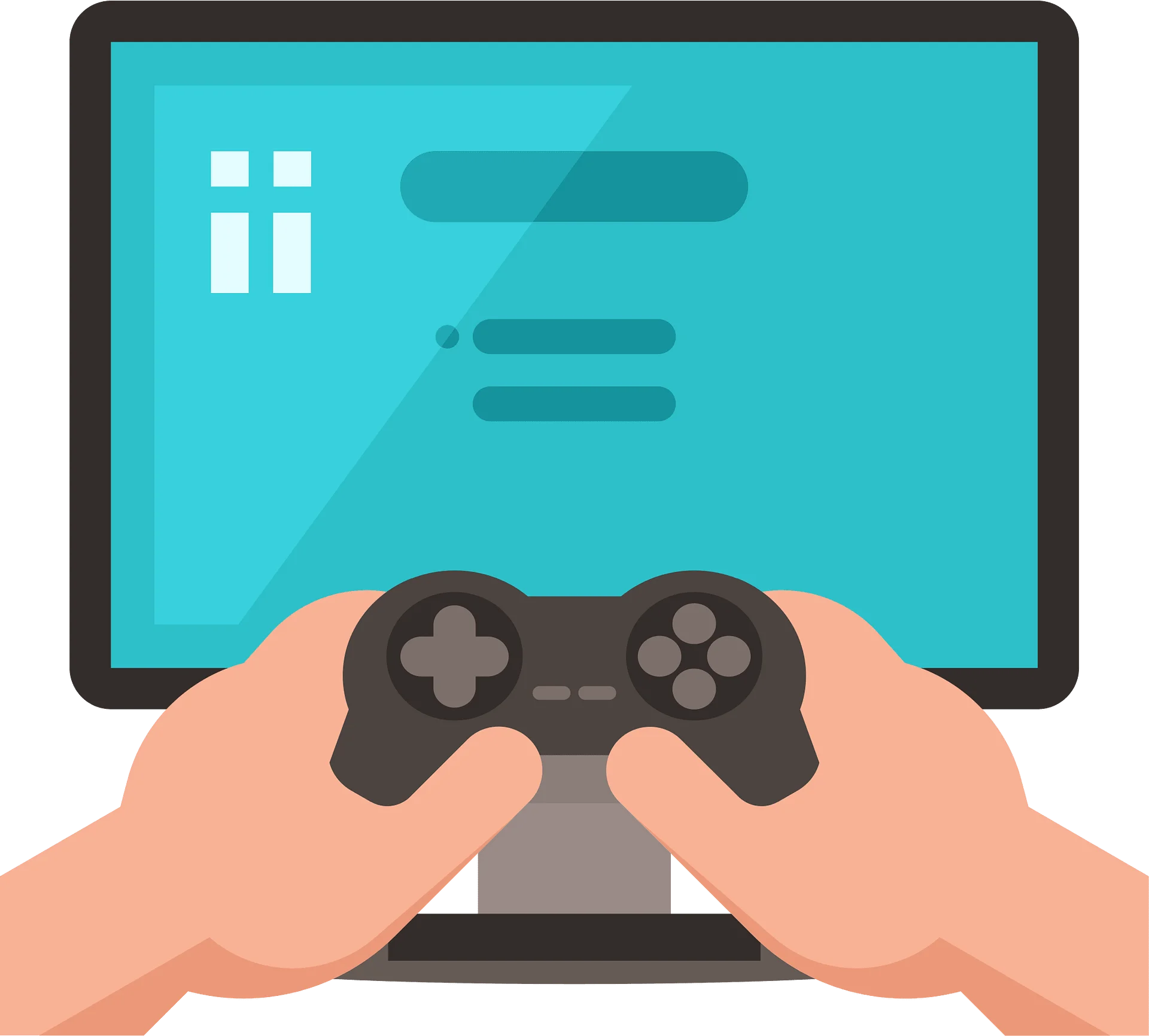 Gaming Hands Holding Controller in Front of Stylized Blue Screen Clipart