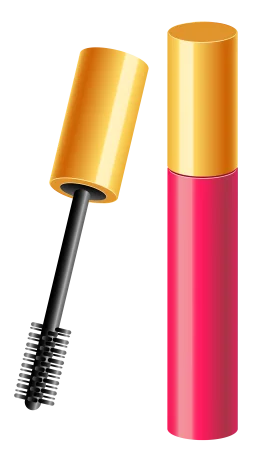 Golden-Topped Pink Mascara Clipart Design with Detailed Brush Application