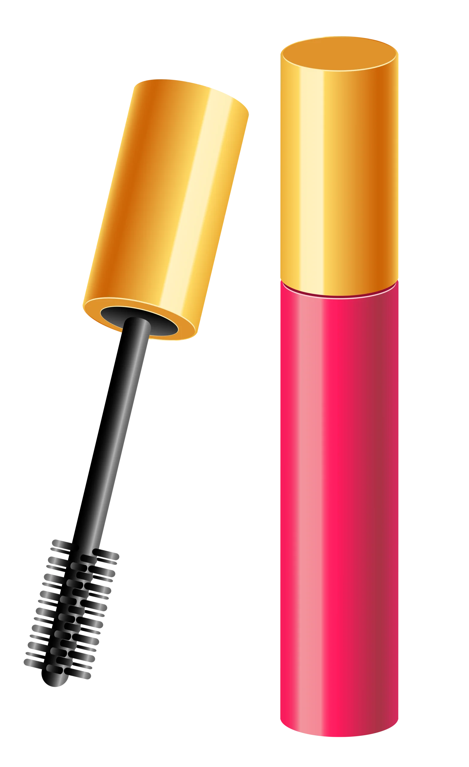 Golden-Topped Pink Mascara Clipart Design with Detailed Brush Application