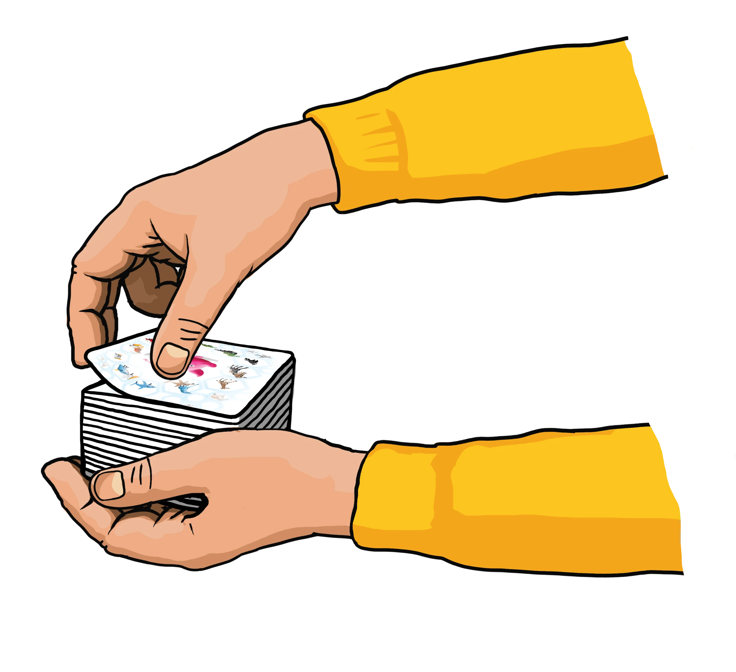 Hands Shuffling Playing Cards Clipart Illustration in Minimalist Style