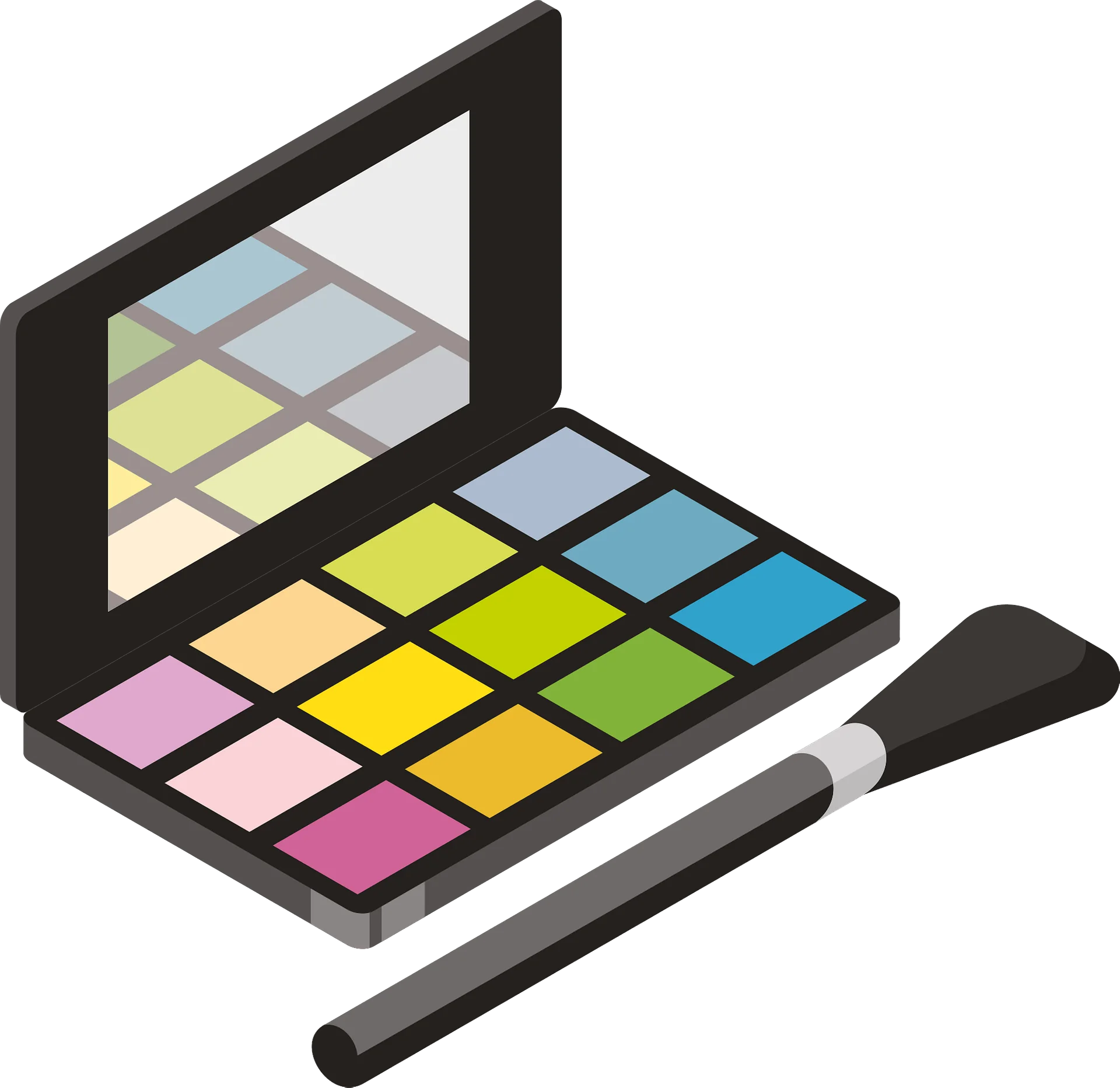 Isometric Makeup Palette Clipart with Diverse Color Eyeshadow Collection