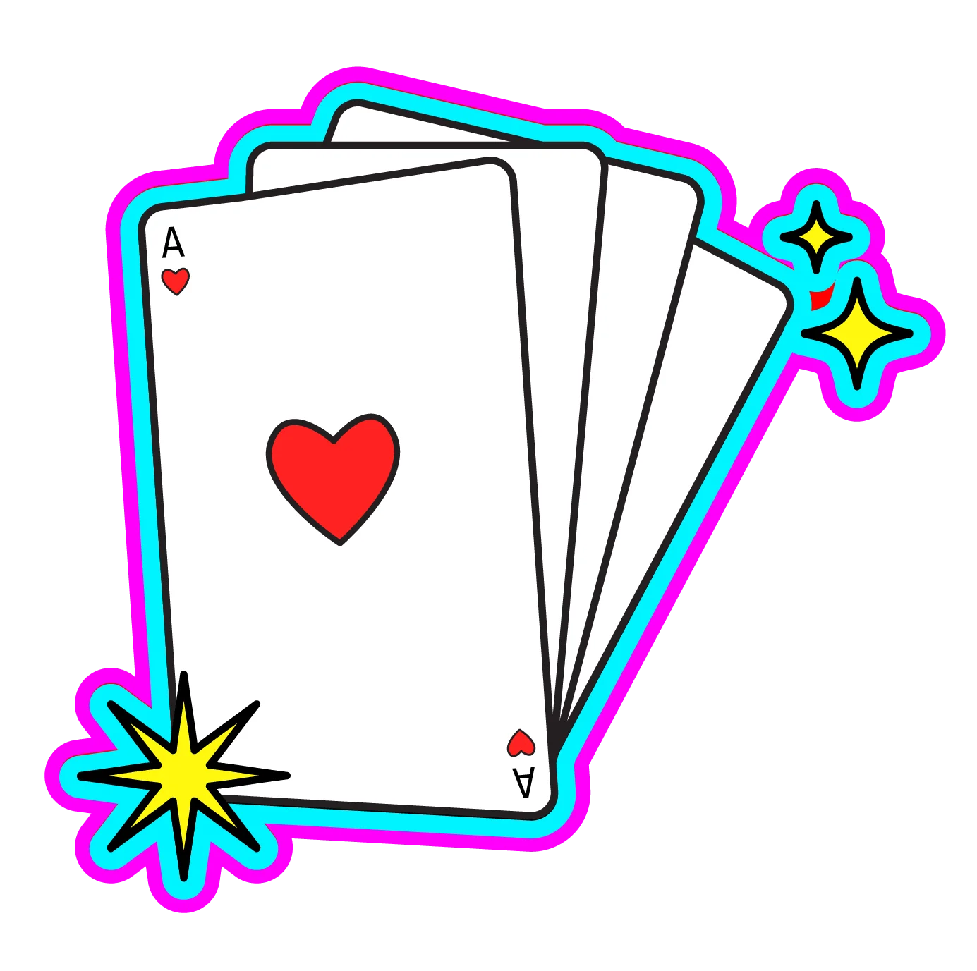 Playful Retro Ace of Hearts Playing Cards Clipart with Neon Outline