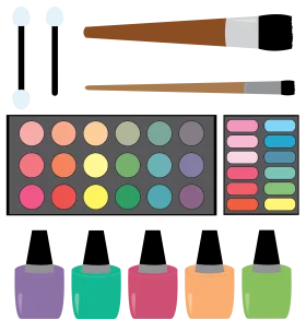 Professional Makeup Artist Essential Tools and Color Palette Clipart Collection