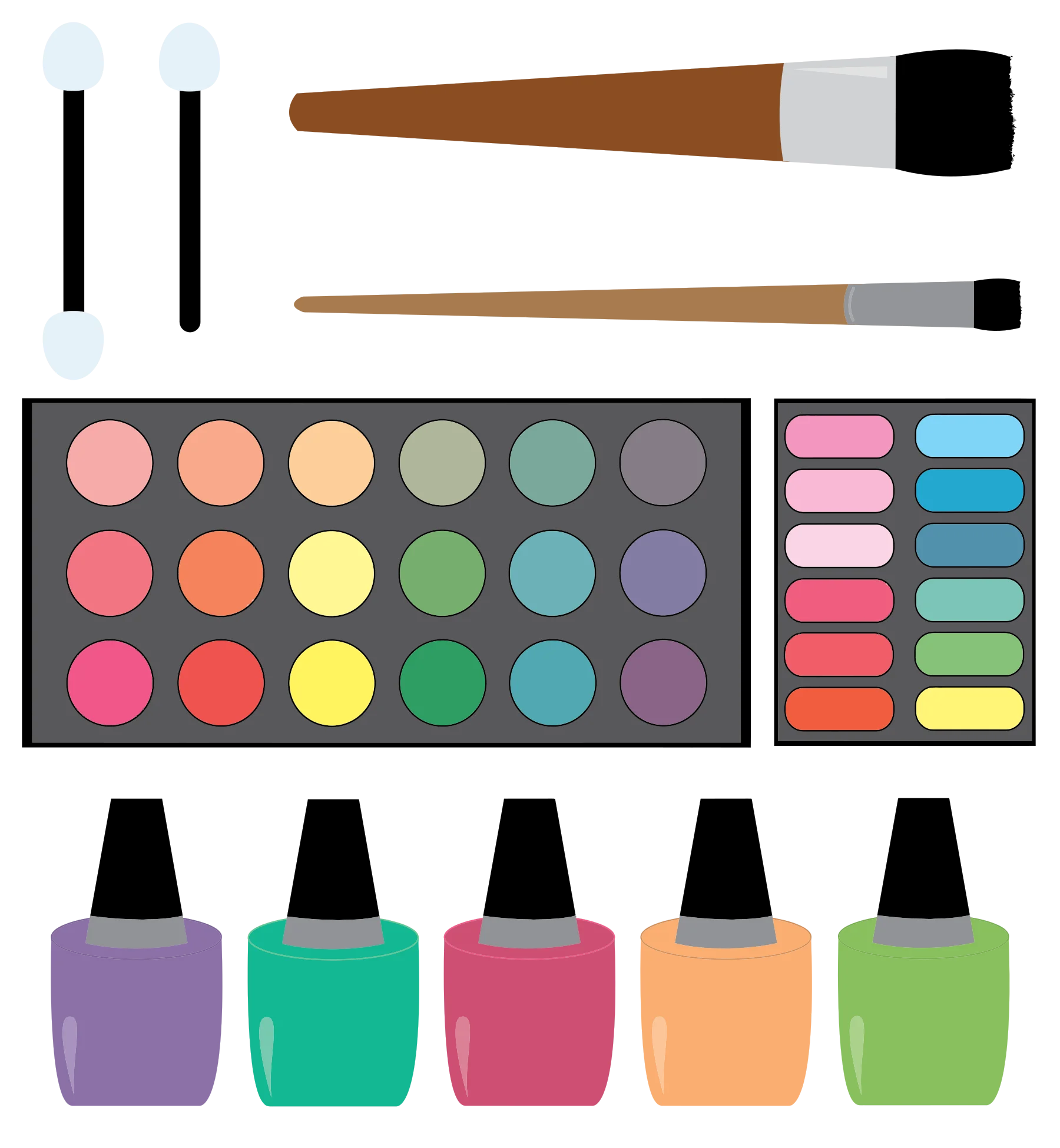 Professional Makeup Artist Essential Tools and Color Palette Clipart Collection
