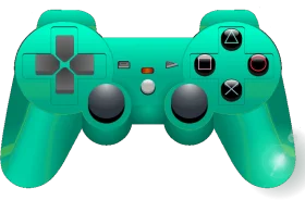Retro Gaming Clipart: Iconic PlayStation 2 Emerald Green Controller Illustration