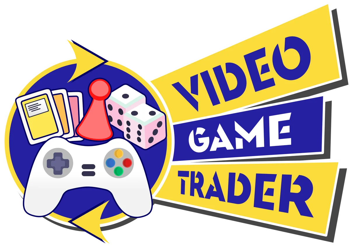 Retro Video Game Trader Clipart Logo with Gaming Controller and Dice