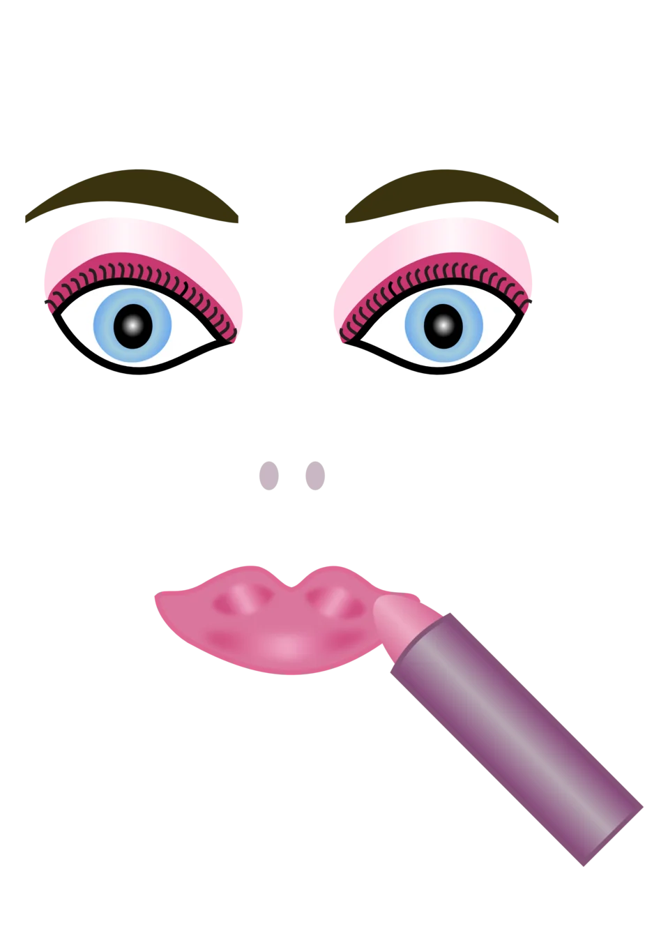 Stylized Makeup Clipart with Expressive Blue Eyes and Pink Lips