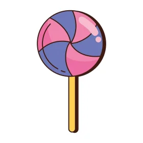 Whimsical Pink and Blue Swirled Lollipop Clipart Design with Golden Stick