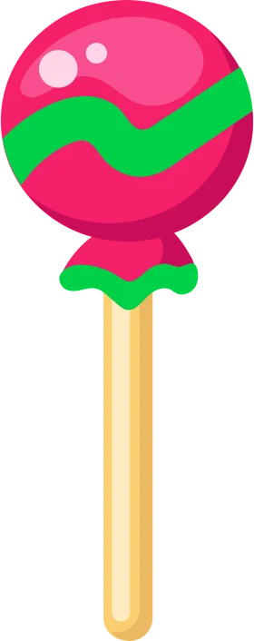 Whimsical Pink and Green Swirled Lollipop Clipart Design with Glossy Finish