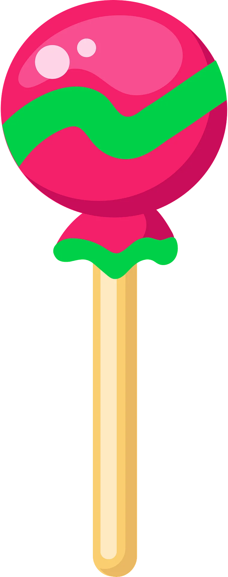 Whimsical Pink and Green Swirled Lollipop Clipart Design with Glossy Finish