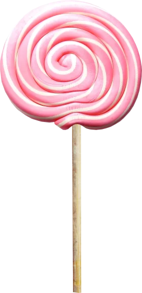 Whimsical Pink Swirled Lollipop Clipart with Delicate Spiral Design on Wooden Stick