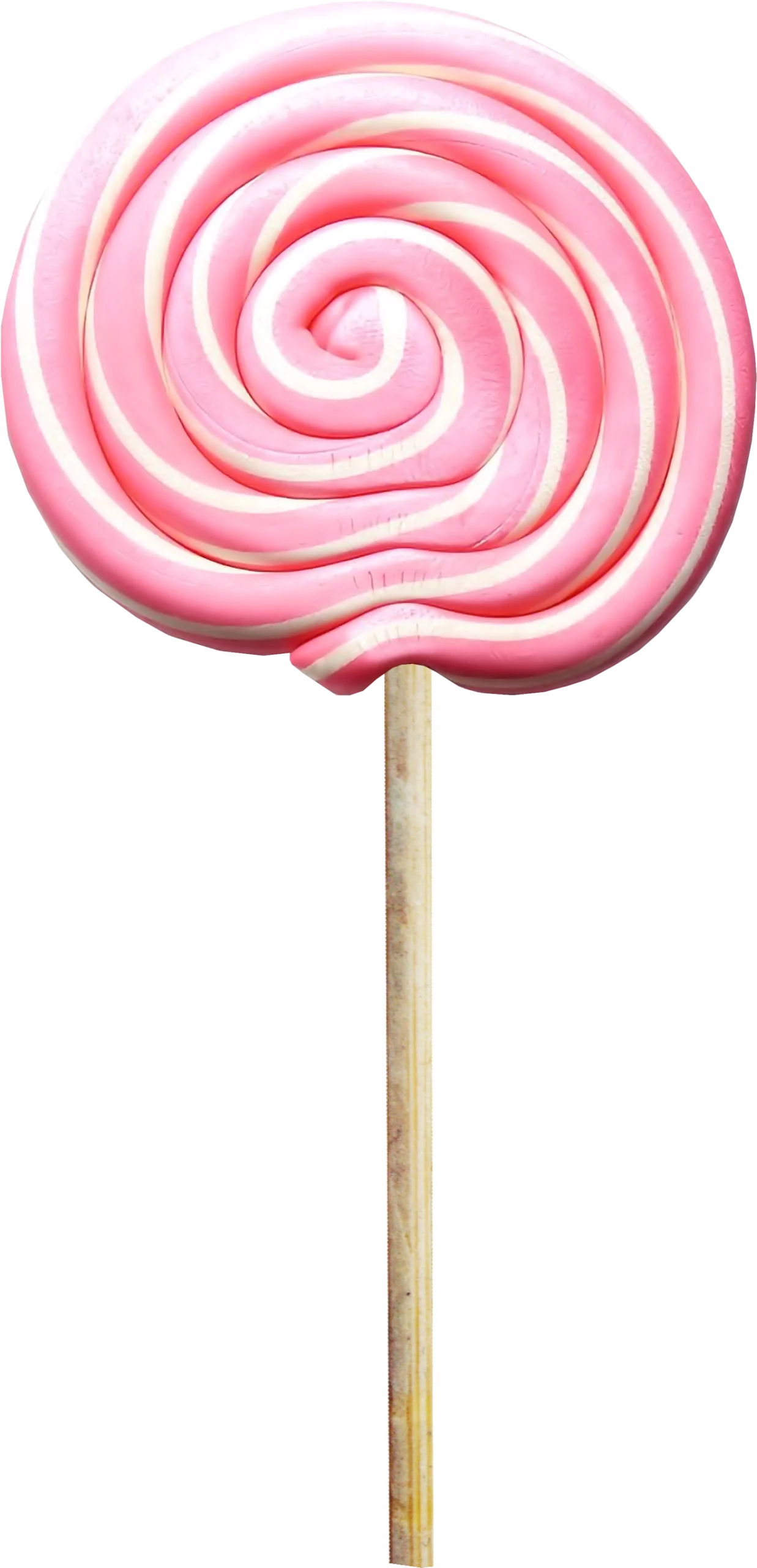 Whimsical Pink Swirled Lollipop Clipart with Delicate Spiral Design on Wooden Stick