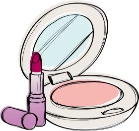 Elegant Makeup Accessories Clipart: Luxurious Cosmetic Compact and Lipstick