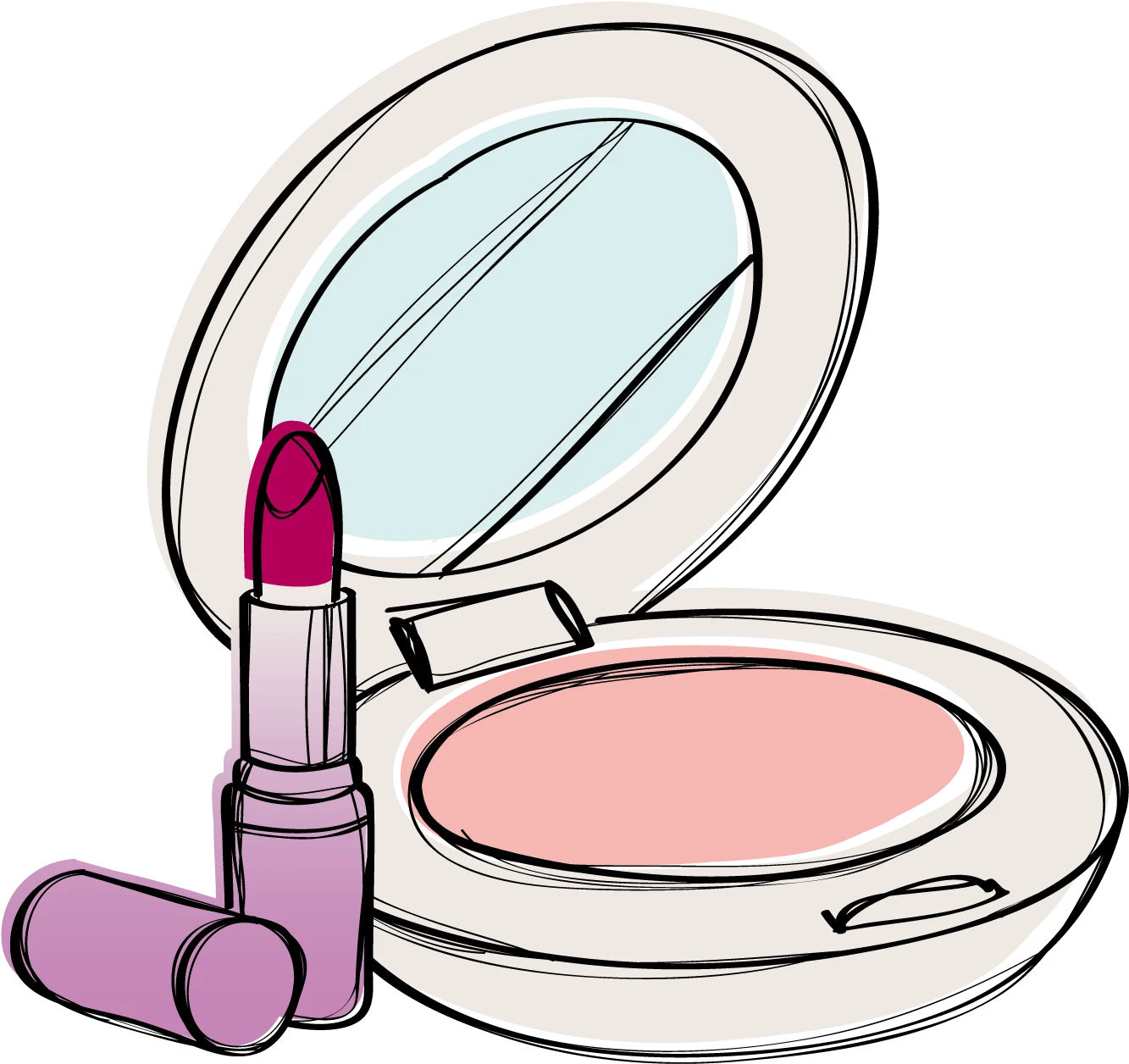 Elegant Makeup Accessories Clipart: Luxurious Cosmetic Compact and Lipstick