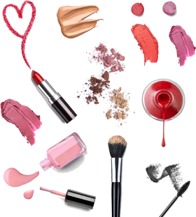 Glamorous Makeup Essentials Clipart: Beauty Tools and Color Palette Showcase