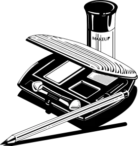 Monochrome Makeup and Stationery Essentials Vintage Clipart Illustration