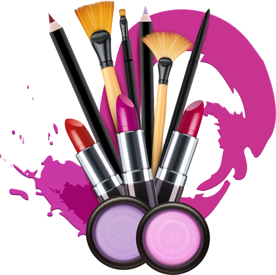 Professional Makeup Artists Tools and Cosmetics Stylish Clipart Design