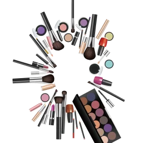 Professional Makeup Tools and Cosmetics Artistic Clipart Composition