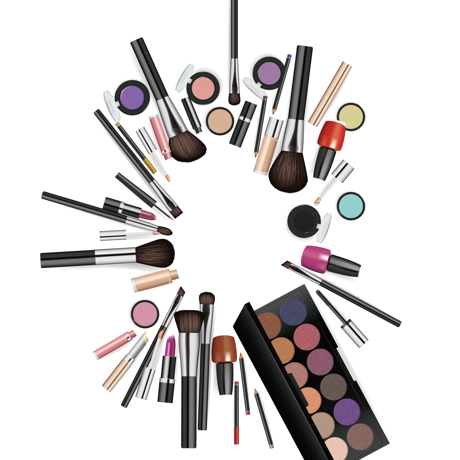 Professional Makeup Tools and Cosmetics Artistic Clipart Composition